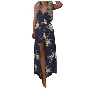 XXL Floral Navy Shorts with Maxi Overlay Dress